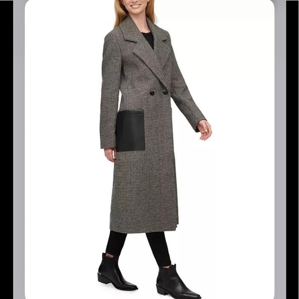 Calvin Klein
Faux-Leather-Pocket Houndstooth Maxi Coat
